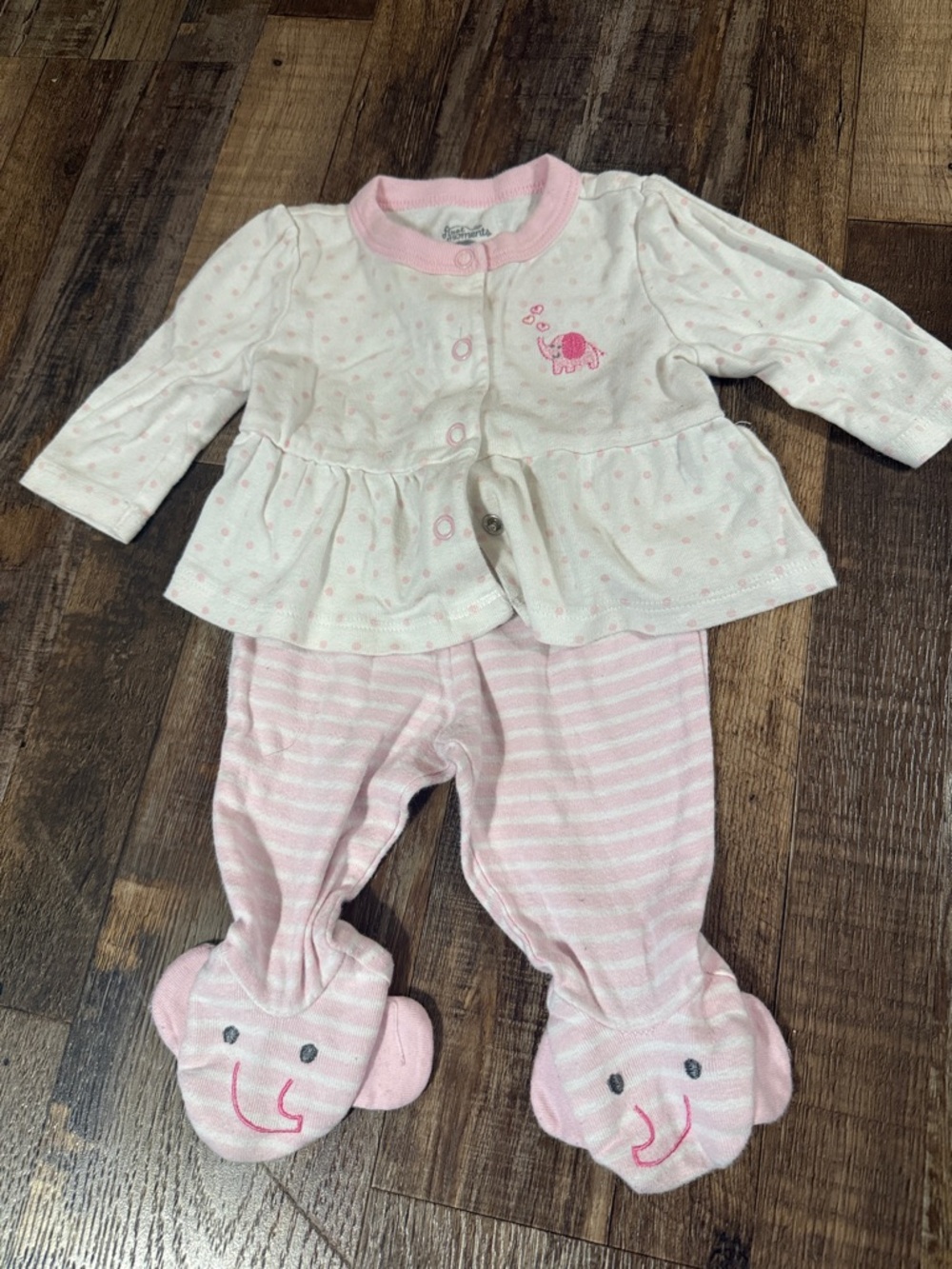 Pink and Cream Elephant Footed Pajama Set
